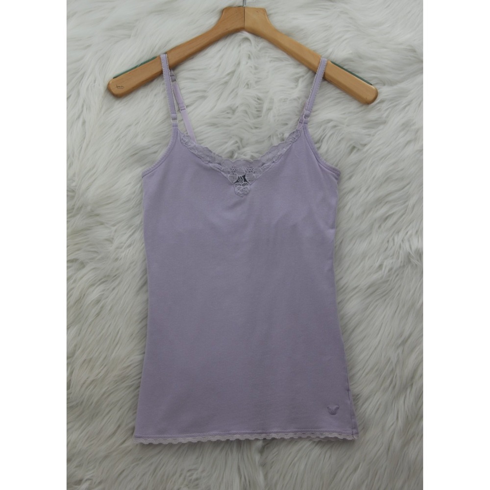 VTG American Eagle Cami Tank Top S Babydoll Trim Coquette Y2K Purple Shelf Bra